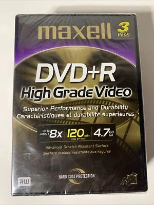 Maxell DVD+R - High Grade Video - 120 Min - 4.7 GB - 3 Pack - New/Sealed - Image 1 of 2