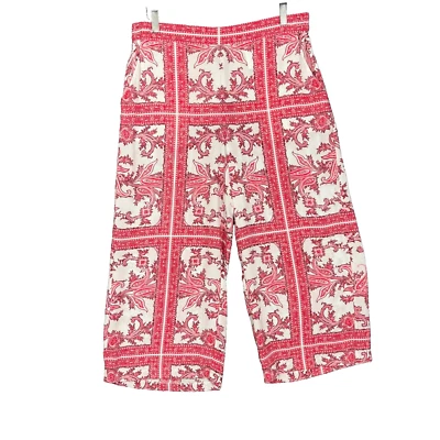 Michael Michael Kors Pants Womens Large Pink Print Wide Leg Crop Palazzo Pull On - Image 1 of 4