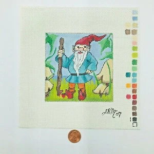 Hand Painted Needlepoint Pattern Gnome 2007 Mushrooms Signed Elf - Picture 1 of 10