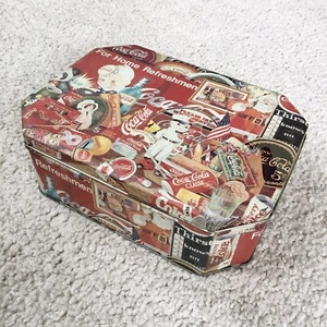 Vintage Coca-Cola Tin Can With Lid Featuring Retro Coke Advertising Items 8 x 6” - Picture 1 of 15