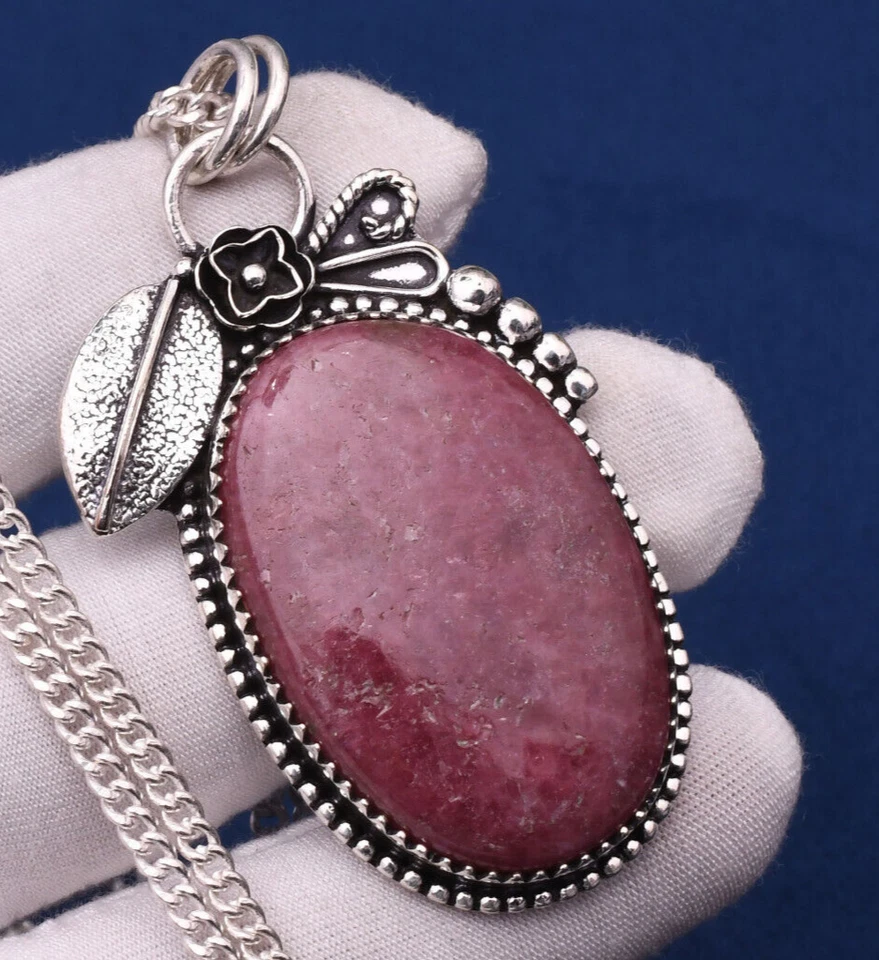 Colgante de joyería de plata de ley 925 hecho a mano con piedras preciosas de rodonita natural 1,81" Foto 1 de 4