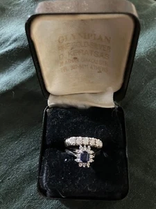 vintage engagement ring + wedding ring set diamond and sapphire - Picture 1 of 3