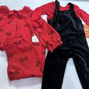 Baby Girl 24 Months Outfit Overalls & Bodysuit Bows- Knit Bow Set Lot Of 2 - Picture 1 of 20