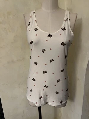 Cat Kitten Faces Sleeveless Top Jr. Sz L 11-13 Cream Mauve Dots No Boundarries - Image 1 of 4