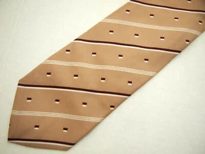 Italian Silk Handmade Mens Necktie Tie Beige Red Striped Geometric 100% Silk 56" - Picture 1 of 4