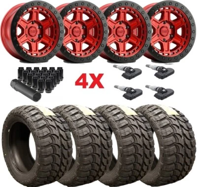 20 RED WHEELS 33 12.50 20 TIRES MT MUD SIERRA SILVERADO 1500 CANDY BLACK LIP - Imagem 1 de 4