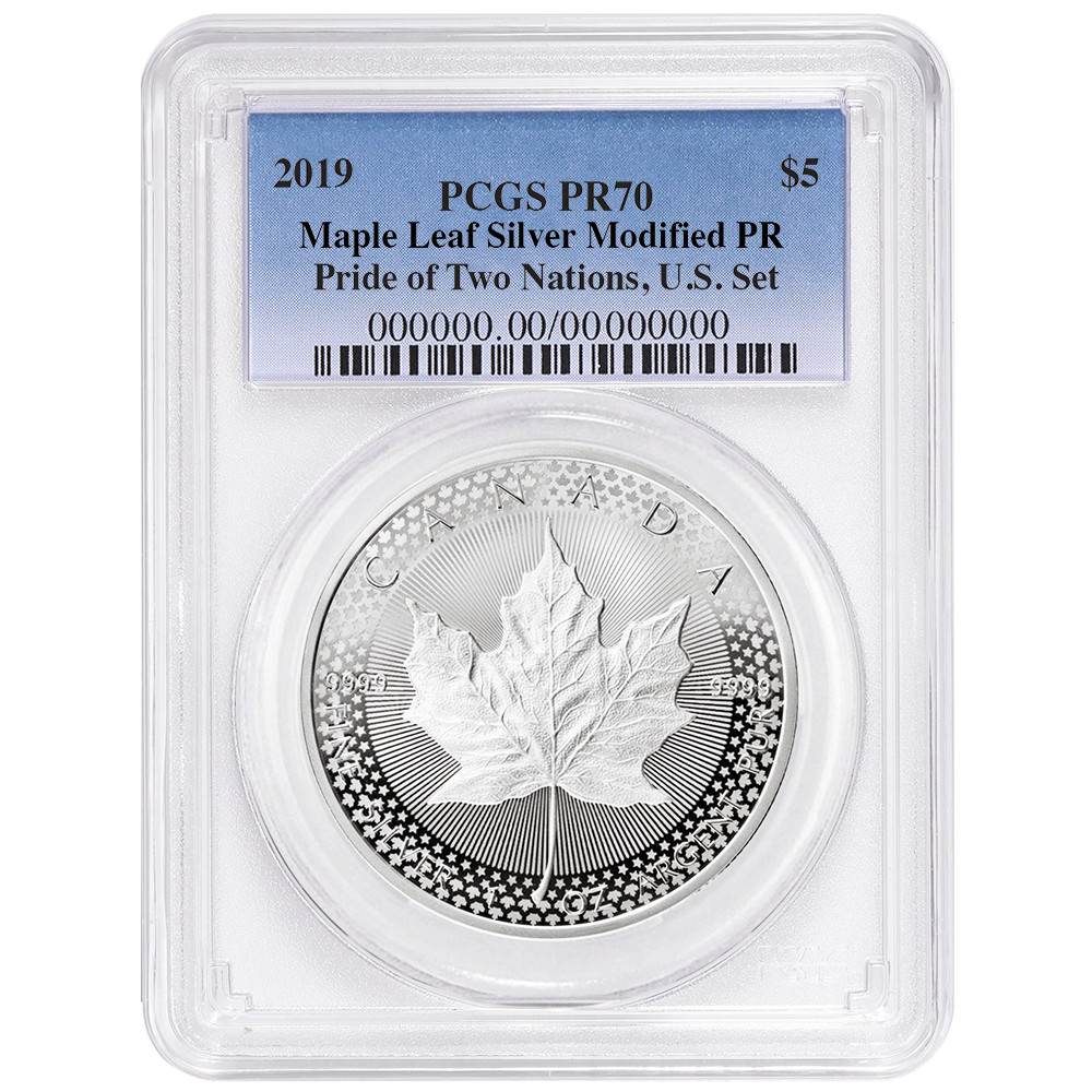 Canadian Maple Leaf PR 70 Graded 2019 Silver Bullion Coins