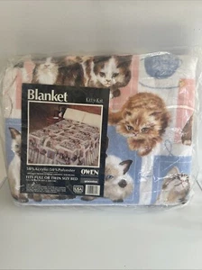 Vintage Kitty Cat Blanket Kitten 72”X 90” Full Or Twin Owen Blanket - Picture 1 of 8