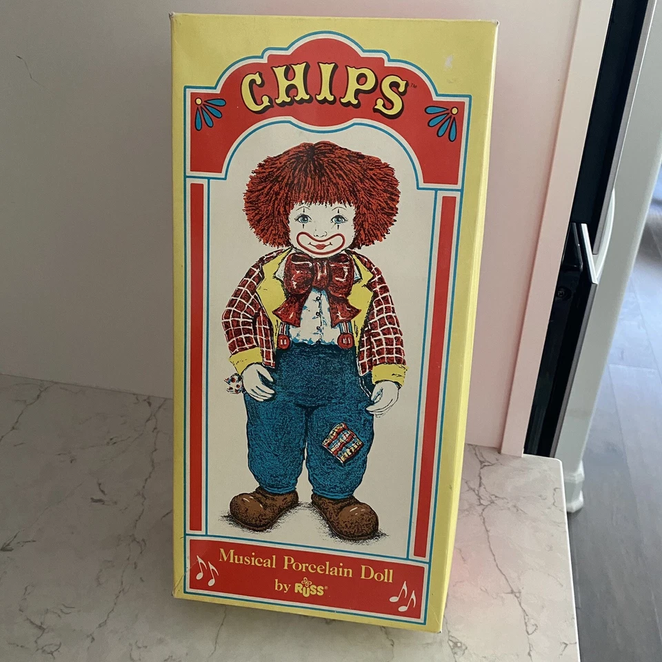 Vintage Chips Musical Porcelain Doll by Russ Send in The Clowns Creepy Clown 80s
