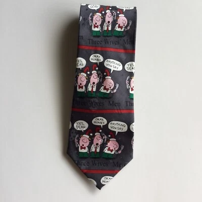 John Ashford Mens Tie Christmas Novelty Gray 100% Silk Three Wives Men Carolling - Image 1 of 2
