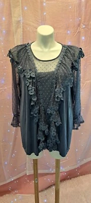 Женская блузка Kate & Mallory с синим цветочным узором и кружевами с круглым вырезом и длинными рукавами размер 2X - Изображение 1 из 4