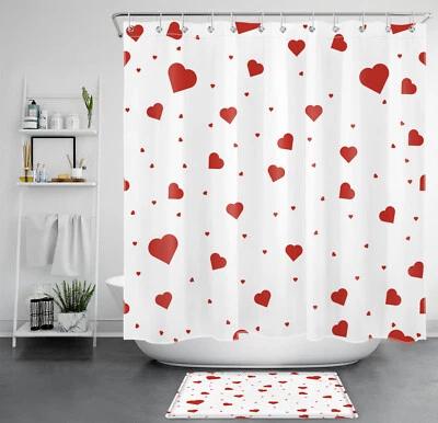 Juego de accesorios de baño cortina de ducha de San Valentín corazón amor rojo caída Foto 1 de 4