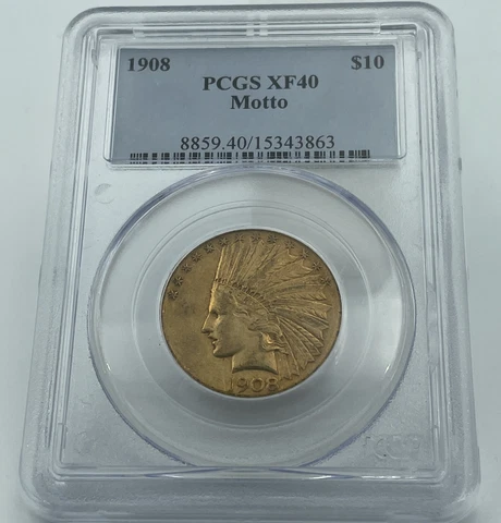 1908 PCGS XF40 $10 Gold Indian Great Eye Appeal Cover