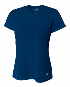 A4 WOMENS V-NECK SHORT SLEEVE BIRDS EYE MESH NW3254 NAVY X-S THRU LARGE - Picture 1 of 3