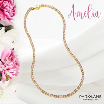 Park Lane AMELIA Pink & Clear Tennis Necklace 4mm Set In Gold - Image 1 of 4