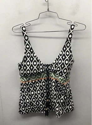 Nuevo con etiquetas Camiseta Tankini La Blanca Negra Blanca Ikat Borla Geométrica Para Mujer Talla 8 Foto 1 de 4
