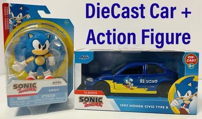 Sonic The Hedgehog “1997 Honda Civic Type R” 1/32 DieCast + Figura de Ação - NOVO - Imagem 1 de 4