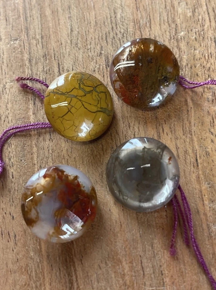 LOT OF 4 ANTIQUE 1890S AGATE MOSS STONE SEWING BUTTON VICTORIAN EDWARDIAN 5/8” D - Image 1 of 4