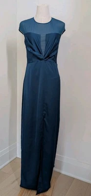 Women's Marciano Teal Semi Formal Maxi Dress With Mesh Top Detail And Back Slit - Image 1 of 4