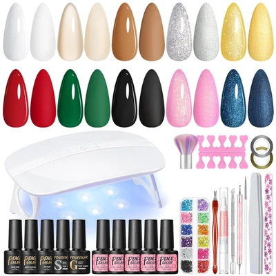 UV Nagellack Set 10 Farben mit Lampe Gelnägel Starterset Top Coat Base Coat Mani - Bild 1 von 4