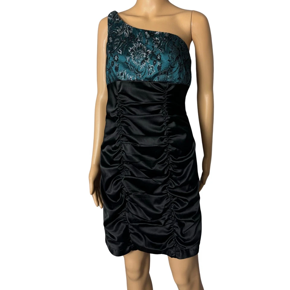 Vestido Fredericks Hollywood Para Mujer Un Hombro Acanalado Talla M/L Negro Encaje EE. UU. Foto 1 de 4