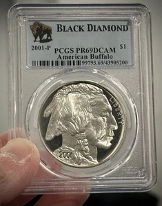 2001-P American Buffalo Silver Commemorative Dollar -PCGS PF69DCAM Black Diamond - Picture 1 of 4