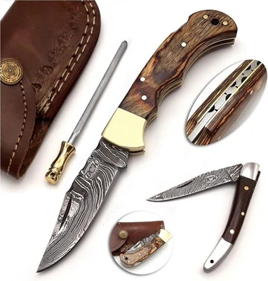 BCK 4 Pcs Set 6.5" Handmade Damascus Steel Pocket Knife With Sheath - Image 1 of 4