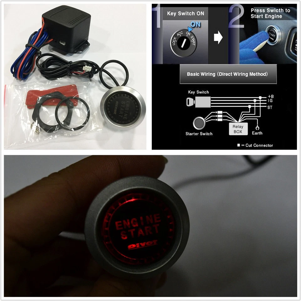 Interruptor de botón de encendido de motor de coche de plástico interruptor relé caja iluminación roja Foto 1 de 4