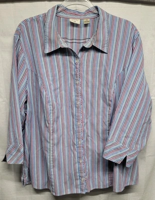 Riders By Lee 条纹结构化纽扣衬衫女式 2X 3/4 袖西部  — 第 1/4 张图片