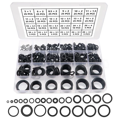 385 Pezzi 24 Misure Neri O-Ring Assortimento Kit, Nitrilica O-Ring Gomma Guarniz - Immagine 1 di 4