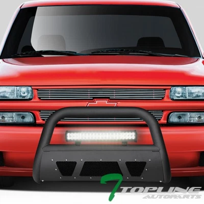 Topline For 99-07 Silverado/Sierra Matte Bk Studded Mesh Bull Bar+120W LED Light - Image 1 of 4
