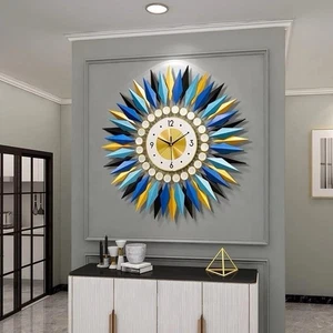 Large Colorful Metal Wall Clock 3D Sunburst Design Art - Picture 1 of 2