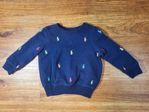 Polo Ralph Lauren Multi Colored All Over Pony Navy Blue Sweatshirt Size 2T - Picture 1 of 3