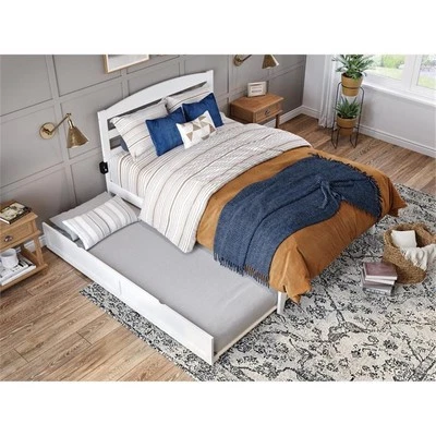 Pemberly Row Modern Solid Wood Full Bed with Twin Trundle in White - Image 1 of 4