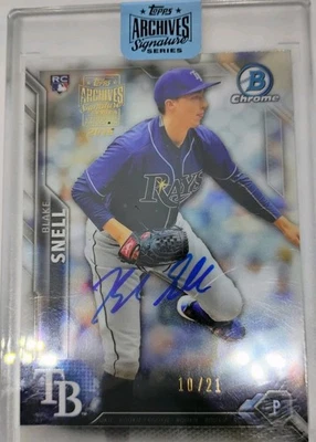 2018 2016 Bowman Chrome Topps Archives Signature Blake Snell RC Buyback Auto /21 - Image 1 of 2