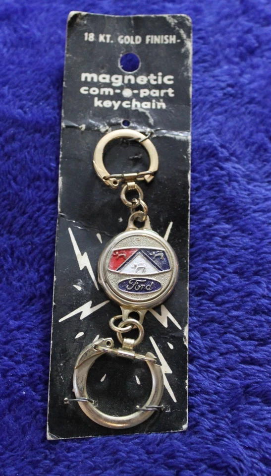 NOS 18 KT Gold Finish Magnetic Ford Valet Key Ring Key Chain Key Ring Fob Foto 1 de 4