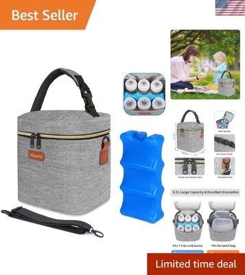 Bolsa de biberón aislada para 6 biberones con bolsa de hielo - diseño gris versátil Foto 1 de 4