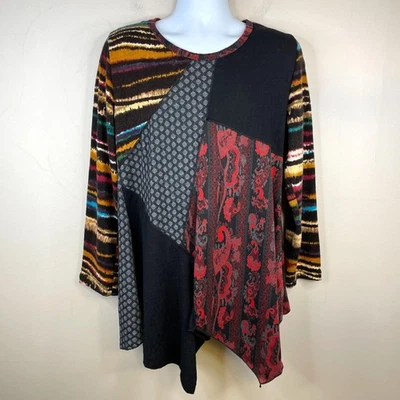 Vintage Pyramid Collection Art To Wear Boho Patchwork Top Xlarge 90s Knit Tunic - Image 1 of 4