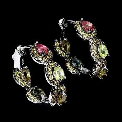 Pendientes de plata de ley 925 pera turmalina zafiro piedras preciosas naturales joyería Foto 1 de 4