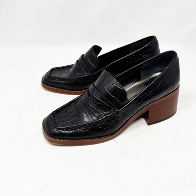 Mocasín Dolce Vita negro cocodrilo en relieve talla 8 cuero punta cuadrada tacón bloque Foto 1 de 4