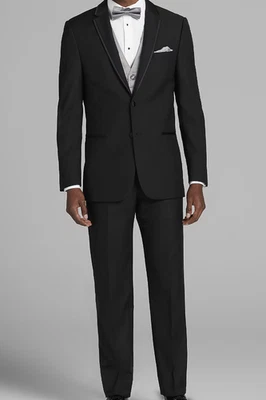 Calvin Klein Men's Black Satin Edged Notch Lapel 2-Piece Tuxedo Suit 42S/34S - Image 1 of 4