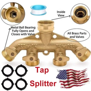 4-Way Heavy Duty Brass Garden Hose Splitter - Efficient Water Control Adapter - Picture 1 of 17