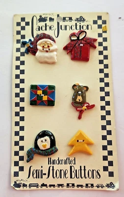 Vintage Christmas Buttons Cache Junction Handcrafted Semi Stone Santa Snowman - Image 1 of 4