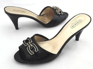 Coach Heels HAZEL Logo Slip On Black/Gold Patent Snake Emboss US 7.5 EU 38 $175 - Picture 1 of 8