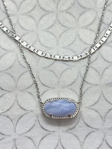 Kendra Scott Multi Strand Elisa Pendant Necklace silver tone Blue Lace Agate - Picture 1 of 12