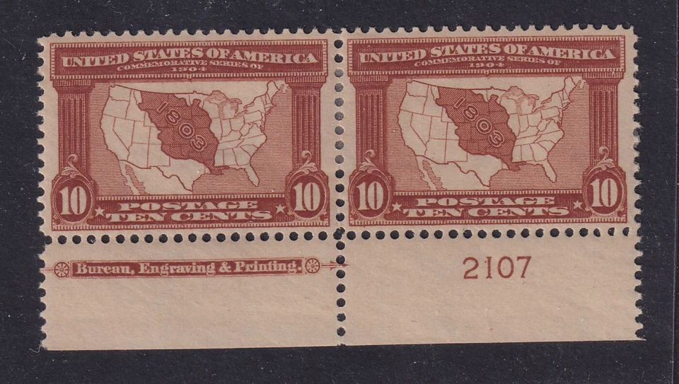 1904 Louisiana Purchase Sc 327 10c MHRs OG plate number & imprint pair (TC - Image 1 of 2