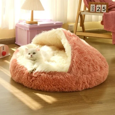 Warm Plush Pet Bed Cat Accessories Enclosed Round Cat Cushion Comfortable Bag - Image 1 of 4