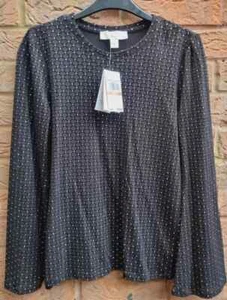 Michael Kors Women's Blouse Black/Gold Elegant Flared Sleeves Petite Size S New! - Picture 1 of 5