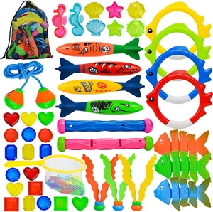 45PCS Pool Diving Toys, Underwater Swim Toys with Rings, Stick, Gem, Storage Bag - Picture 1 of 5