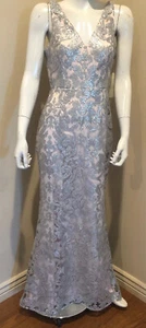 Abito Eliza J paillettes argento fodera blush ricamato taglia 6 vestito nuovo $228 - Foto 1 di 6